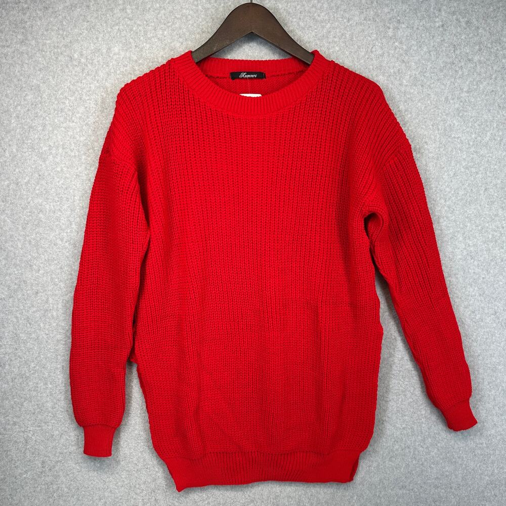 Rumours Sweater Women Size 4 Red 100% Acrylic Knit Crewneck Pullover Long Sleeve